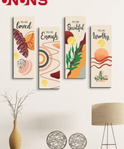 UNUNS 4 Pieces Flower Pictures Wall Decor,Wooden Framed Decorative Wall Art Painting For Home Cabinets Dining Restaurant,30x10cmx4