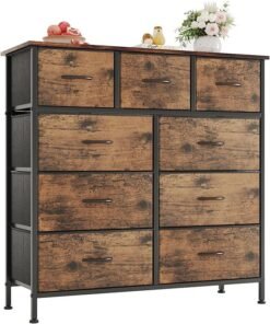 RATSAW Storage Cabinet with 9 Drawers Bedroom Dresser Wide Storage Chest with Removable Bins Storage Organizer Unit for Living Room Entryway Hallway Kids Room 100x30x96cm - Image 4