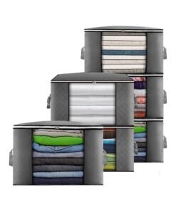 SKY-TOUCH 6 Pack Large Capacity Storage Bags, 90L Foldable Clothing Storage Bags Organizer with Reinforced Handle Thick Fabric for Comforters, Clothes, Blankets, Bedding