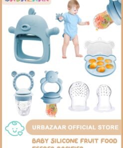 URbazaar 6PCS Baby Silicone Fruit Food Feeder Pacifier & Breastmilk Popsicle Freezer Molds, Chick Teether Toy & Baby Food Storage Containers Frozen Ice Tray for Baby Feeding Teething Safely, BPA Free