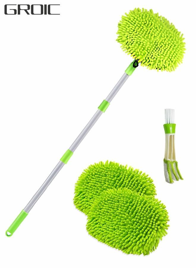 GROIC Car Wash Brush with Long Handle Chenille Microfiber Car Wash Mop Kit,Car Wash Kit with 2pcs Mop Replacement Head and 1pc Brush Details,Automobile Cleaning Tools