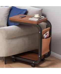 HOMESTAR Modern Minimalist Rolling Side Table with Sliding Mechanism – Lightweight Wooden and Metal Frame, Compact Design for Living Room, Bedroom, or Sofa, Perfect for Coffee, Books, and Decorative Flowers, Sofa Side Table, Decorative Flower Vase, Sleek Metal Accents