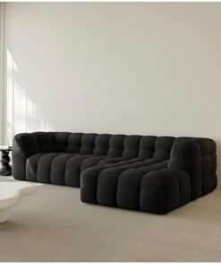 Al Zakharef Furniture Milbrey Fleece Fabric Overstuffed Multifunction Cloud L-shaped Sofa Chair set for Livingroom Office - Black