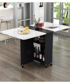 Folding Dining Table Drop Leaf Table with 6 Wheels, Kitchen Table with 2-Layer Storage Shelves, Multifunctional Extension Space Saving Dinner Table for Bedroom Dining Room Home