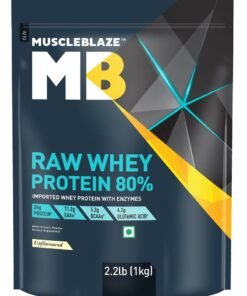 MuscleBlaze Raw Whey Protein Concentrate 80% (Unflavoured, 2.2lbs / 1kg) | 24g Protein Per Scoop