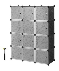 CityRiya-Long 12-Cube Closet Storage Shelves, DIY Plastic Closet Cabinet, Modular Bookcase, Storage Shelving with Doors for Bedroom, Living Room, Office