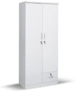 ALWASIT HOME 2 Door Wooden Wardrobe Cabinet Cupboard Engineered Wood With 1 Lockable Drawer Perfect Modern Stylish Heavy Duty