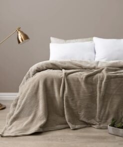 MORANO Fluffy Soft Blanket | Double Size 220x240 cm | Plush Stripes Texture 310 gsm | Color - Warm Café Beige | Ideal for Beds, Sofa or Travel