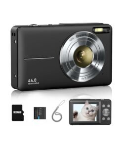 Digital Camera for Kids, FHD 1080P 44MP Point and Shoot Camera with 32GB SD Card, 16X Zoom, Compact Digital Camera with Lanyard, Gift for Boys and Girls – Black