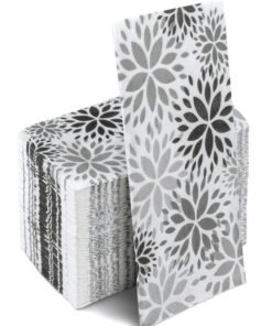 GROBRO7 100 Pcs Black & Gray Dahlia Pattern Disposable Napkins Spring Summer Dinner Guest Towels 3 Ply Bathroom Hotel Hand Tissue Paper for Picnic Holiday Birthday Anniversary Party Table Supplies
