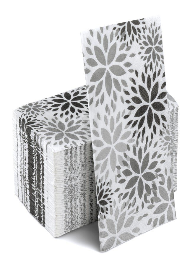 GROBRO7 100 Pcs Black & Gray Dahlia Pattern Disposable Napkins Spring Summer Dinner Guest Towels 3 Ply Bathroom Hotel Hand Tissue Paper for Picnic Holiday Birthday Anniversary Party Table Supplies