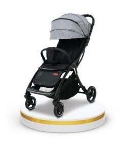 Nurtur Aspen Baby Stroller 0 to 36 months, Storage Basket, Leatherette details, One -hand fold design, 5 Point Safety Harness, EVA wheels - Black/Grey