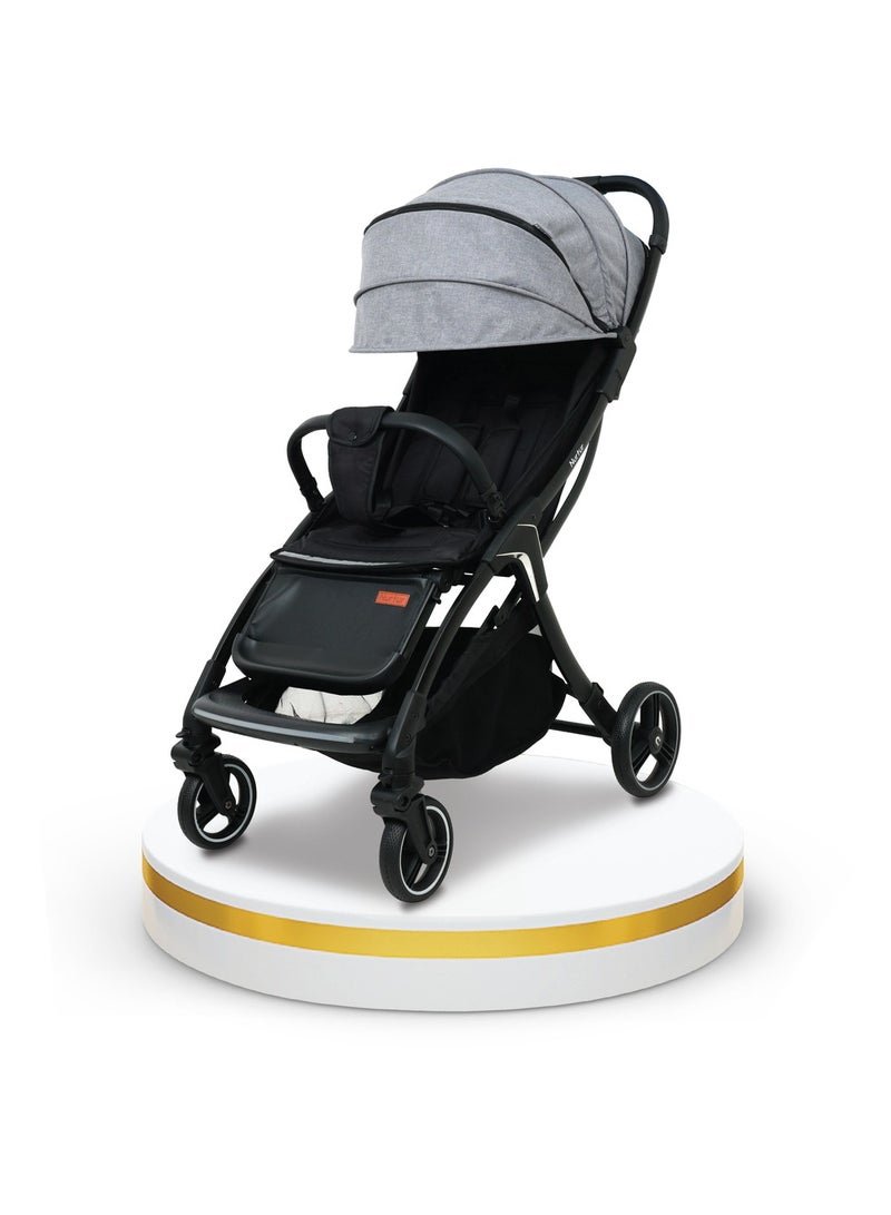 Nurtur Aspen Baby Stroller 0 to 36 months, Storage Basket, Leatherette details, One -hand fold design, 5 Point Safety Harness, EVA wheels - Black/Grey