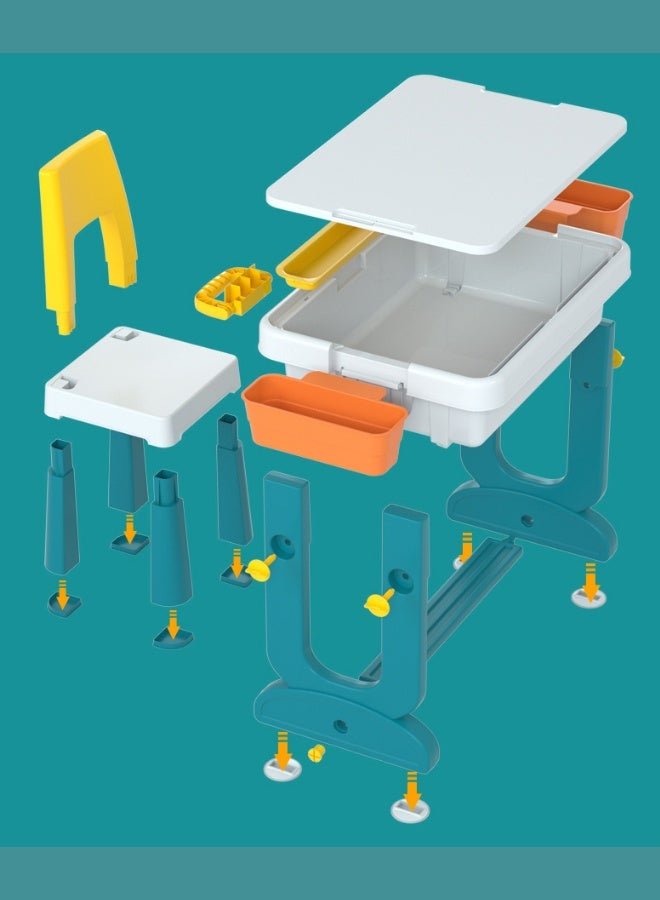 Marcolo Kids Activity Table & Chair Set – Foldable, Multi-Function Play, Study & Storage Desk with Building Block Surface - Image 4