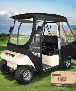 10L0L Golf Cart Enclosure for Club Car DS 4 Passenger (Short Roof 56"), Waterproof & Windproof Rain Cover with Clear Windows & Roll-Up Doors, Heavy Duty All-Weather Golf Cart Storage Cover - Black