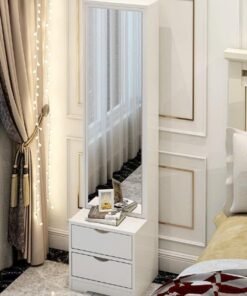 Raffine Multifunction Dressing Mirror and 2 Drawers Modern Full Length Standing Mirror Cabinet with 2 Spacious Storage Drawers Freestanding Bedroom Organizer with Glossy White Finish Space Saving Wardrobe Mirror Unit for Dressing Makeup & Daily Essentials Storage Table 30x34x162cm