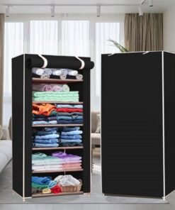 CMerchants Shop 6 Rack Collapsible Wardrobe Cabinet (Black) Metal