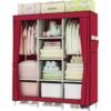 BLOOMING TIME Portable Fabric Wardrobe with Hanging Rail and Side Pockets – Foldable Canvas Closet Organizer for Clothes and Shoes, Bedroom Storage Solution