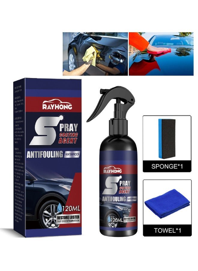 RAYHONG Ceramic Car Coating Spray, 3 In 1 High Protection Express Car Coating Spray, High Protection Nano Coat, Anti Dirt, Boost Gloss, 120ML With Towel And Sponge