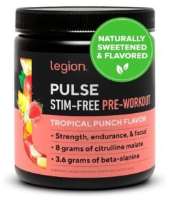 Legion Pulse Stim-Free Pre Workout Supplement  - Tropical Punch Flavor, Boosts Strength Endurance & Focus, with 8g of Citrulline Malate, 3.6 g of Beta-Alanine, 20 Servings 432 g/15.2 oZ (0.95 Lbs)
