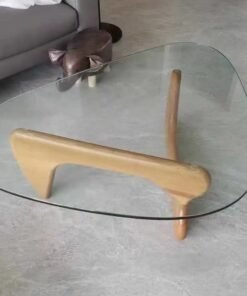 Alternative view of C&C Home Mid-Century Abstract Design Modern Coffee Table with Solid Wood Frame Small Triangular Side Table with Clear Glass Top Vintage Center Table for Living Room Patio Balcony 91x65x40 cm
