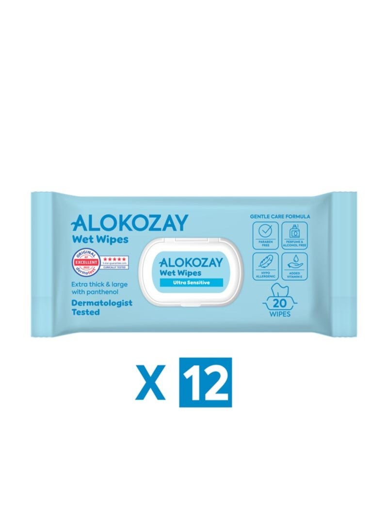 Alokozay Baby Wet Wipes Ultra-Sensitive Without Perfume 12 x 20 Wipes