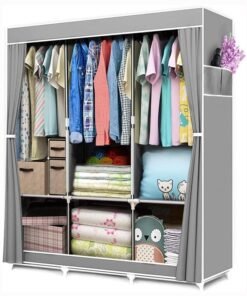 Wardrobe Portable Wardrobe,Canvas Wardrobe,Clothes Closet Storage Organizer with 3 Hanging Rail and Side Pockets,Fabric Wardrobes for Bedroom Clothing