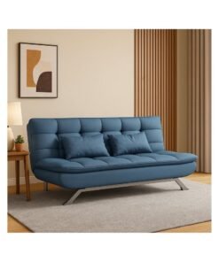 Harmony Home Premium Leather Sofa  Bed – Convertible Sleeper Couch with 2 Plush Cushions, Space-Saving Modern Design & Sturdy Metal Legs, Multi-Functional for Living Room & Guest Space - Blue