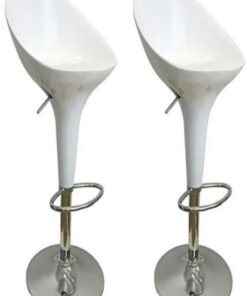 AL WADI FURNITURE Set Of 2 Adjustable Up and Down High Back Scoop Bar Stools Comfortable Swivel Chair With Stainless Steel Base And Footrest - White