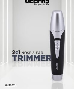 GEEPAS GNT8651 Nose And Ear Trimmer - Professional 2 in 1 Eyebrow, Facial Hair Trimmer With Cleaning Brush Black/Silver 3.4x3.2x14.2cm