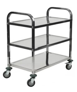 3-Tier Rolling Utility Cart | Service Trolley Suitable For Kitchens, Catering Halls, Food Service, Hotels, & Homes | 360-Degree Rotating Lockable Swivel Wheels | Stainless Steel | Large