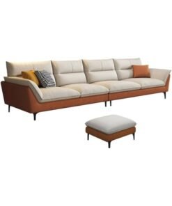 Comfynest Modern Orange Sofa With Beige Tech Cloth Upholstery, Stain Resistant & Durable Wood Frame, Latex Seat Filling - 299.72X73.66X88.9XCm + 71.12X71.12X40.64CM
