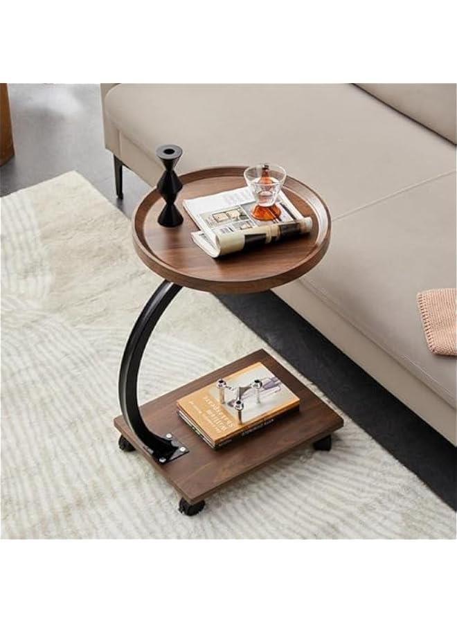 MIXDE Sofa End Table, Narrow Side Table C Shaped Sofa Side Table with Metal Frame, Coffee Snack Couch Table for Living Room, Bedroom, Bedside (Round)