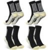 GIFT 4 Pairs Grip Socks Football For Kids Men Adult White Black Football Grip Socks Size 6-11 Running Sports Soccer Non Slip Socks With Rubber Dots, 4xBlack