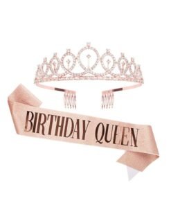 Birthday Queen Sash and Rhinestone Headband Set, Birthday Party Decor Favor Gift