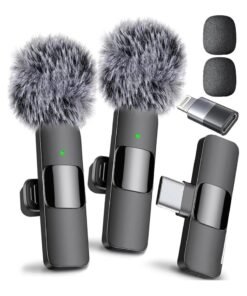 GUDOO Wireless Lavalier Microphone Compatible with iPhone/iPad/Android Phone/Laptop, Plug-Play Lapel Clip-On Mic with Noise Reduction for Video Recording/Live Steam/Interview/TikTok/YouTube(2 Mics)