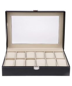 Sky-Touch 12 Grid Watch Box，Pu Leather Watch Case Watch Box For Men And Women，Watch Display Case With Glass Lids And Removable Pillow，Watch Display Storage Box As Gift For Birthday