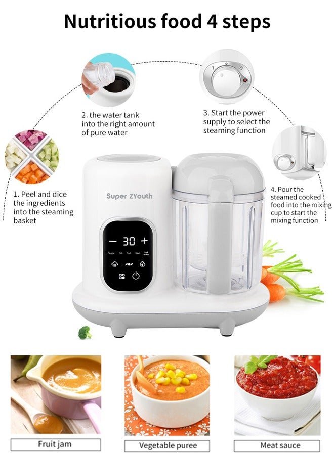 Super ZYouth 4 in 1 Baby Food Processor, Baby Food Maker with Smart Control, Multifunctional Steaming Blender with Steam Pot, Auto Cooking and Grinding, Warming Milks, BPA Free - Image 2