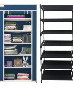 Exposure 6-Layer Collapsible Wardrobe Storage Rack | Multipurpose Cloths Organizer with Metal Frame | Lightweight Foldable Fabric Closet Cupboard for Bedroom, Living Room, or Hostel (Blue)
