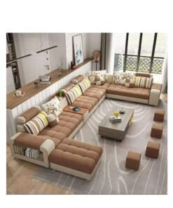 Ripple FURNITURE Living Room Fashion Fabric Combination Set Cafe Hotel Furniture Simple Leisure Sofa L Shape 7 Seater Brown 398X90X85