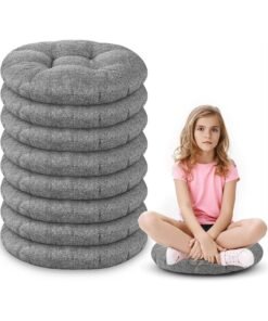 LAMAY 8PCS-Round Floor Cushions for Kids and Toddlers, Flexible Seating for Classroom Furniture 3.5 Inch Thick Floor Pillow for Home, Daycare, Preschool, Yoga and Meditation (Color : GRAY)