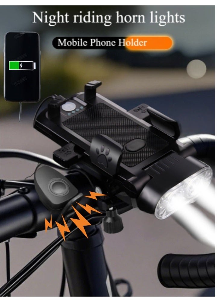 BESTPEAK Cycling Bicycle Phone Holder Cycling Phone Mounts Bike Phone Holder Bike Light 4-in-1 Bicycle Light Set with Phone Holder & Power Bank Auto-Sensing Night Mode, IPX5 Waterproof USB-C Fast Charge Horn & 3 Modes Ultra-Bright LED ,Bike Phone Holder with Light Flashlight Anti-Off Phone Holder for Road/Mountain/Night Cycling Safety