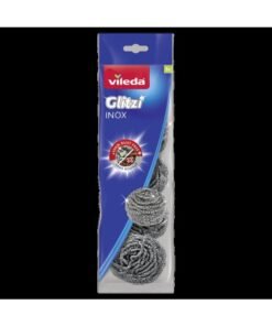 Vileda Glitzi Inox Spiral Scourer 5Pcs, Stainless Steel, Anti-Burn Cleaning, Long-Lasting, Ergonomic Design (5 Pcs Per Pack) metallic