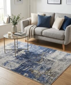 Noon East Carpet Rug Woven with Soft Texture |Velvet Luxe Design  - Blue  | Size - 120x170 cm - 4x5.5 ft | For Mid-Small sized Family room, Bedroom with twin or queen beds, Home office, Entry hallways, Foyers or Balcony
