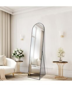 Vparty Full-Length Mirror 40x150cm Black – Standing or Wall-Mounted Full Body Mirror with Leaning Option, Aluminum Alloy Frame, Stable Bracket, Support Hinge, 2 Wall Hooks, HD Clarity, Explosion-Proof Glass – Chic & Durable Decor for Bedroom, Living Room, Hallway, Dressing Room