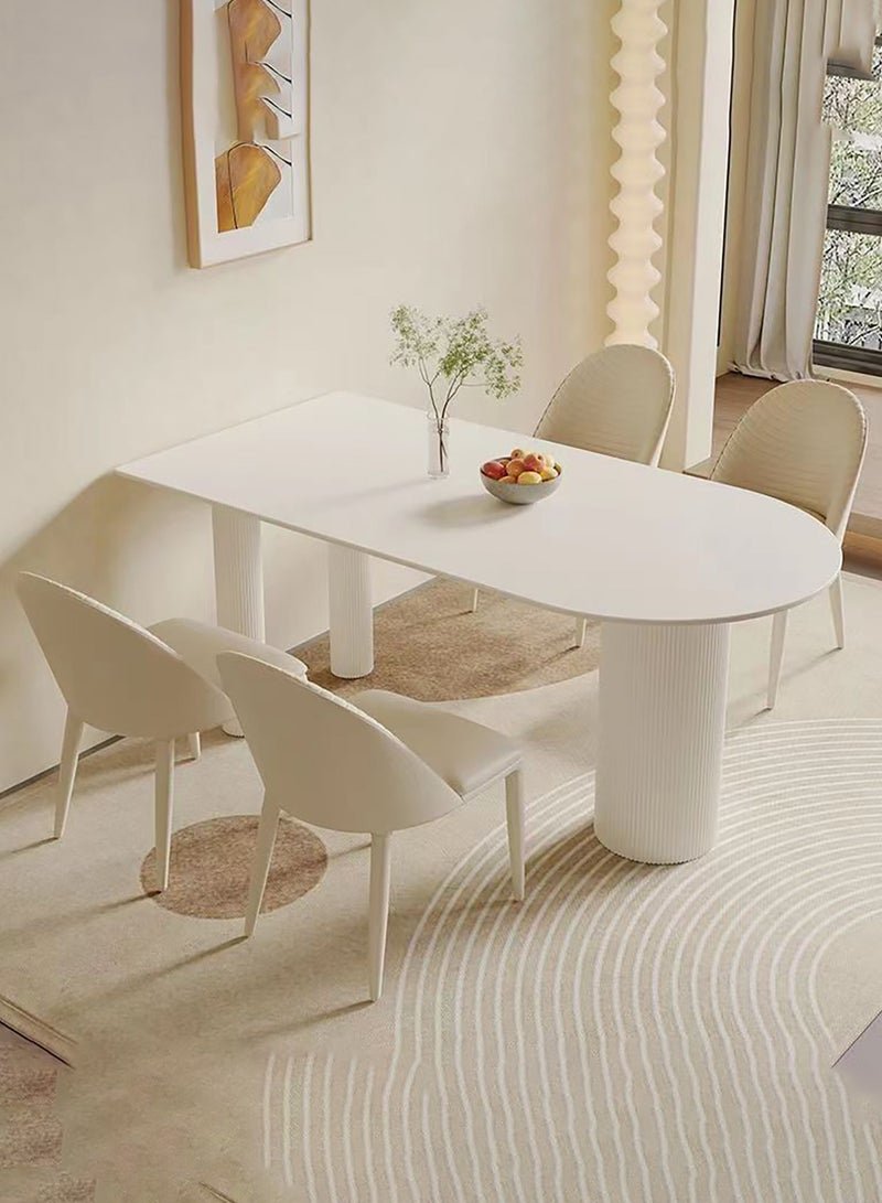 Merry Moments Modern Dining Table Kitchen Bar Table Minimalist Stone Top Dining Table Office Desk for Home Office Retail Three Metal Legs Cream White L180xH75xW90 cm
