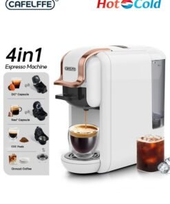 Cafelffe Espresso Coffee Machine 19Bar Hot Cold Coffee Maker For D Series Large Capsule and N Series Small Capsule, ESE Pods And Coffee Powder 1450W 600ML White