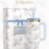 Stanley Love Shack Fancy H2.0 Flow State 40oz Rosa Beaux Blue Tumbler, Stainless Steel Vacuum Insulated Quencher with Lid, Straw, Pouch and Stopper in Elegant Gift-Ready Packaging, Keeps Drinks Cold for Hours