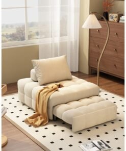 Organized Home Japanese Cream Style Puff Sofa Bed 3 in 1 Multi Function Bed Sleeper Extendable Lounge Chair Convertible Sleeper Sofa with Pillow for Living Room Small Space