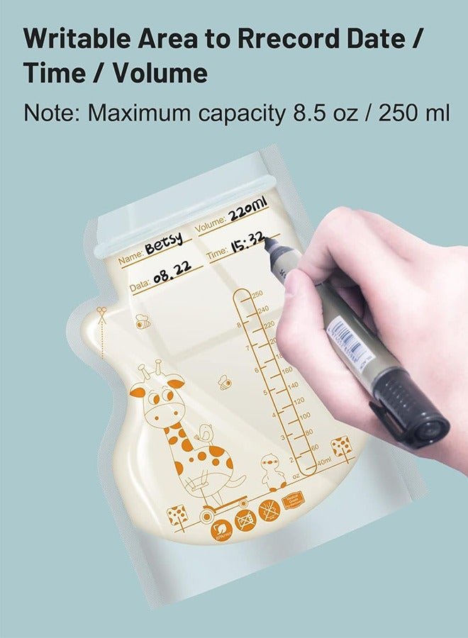 Sharpdo 50 Pieces Breastmilk Storage Bag, Disposable Milk Storage Bag for Breastfeeding, No-Leak Milk Freezer Storage Pouches, 200ml / 250ml - Image 3